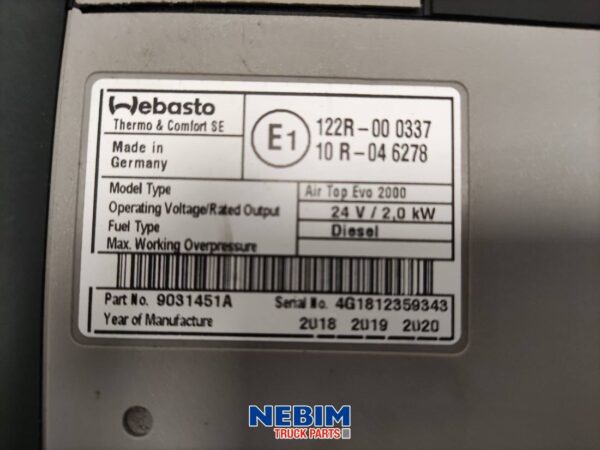 Renault - 7484544810 - Parking heater Webasto EVO 2000